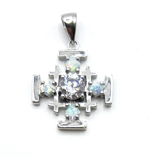 Sterling Silver with Opal Jerusalem Cross Pendant